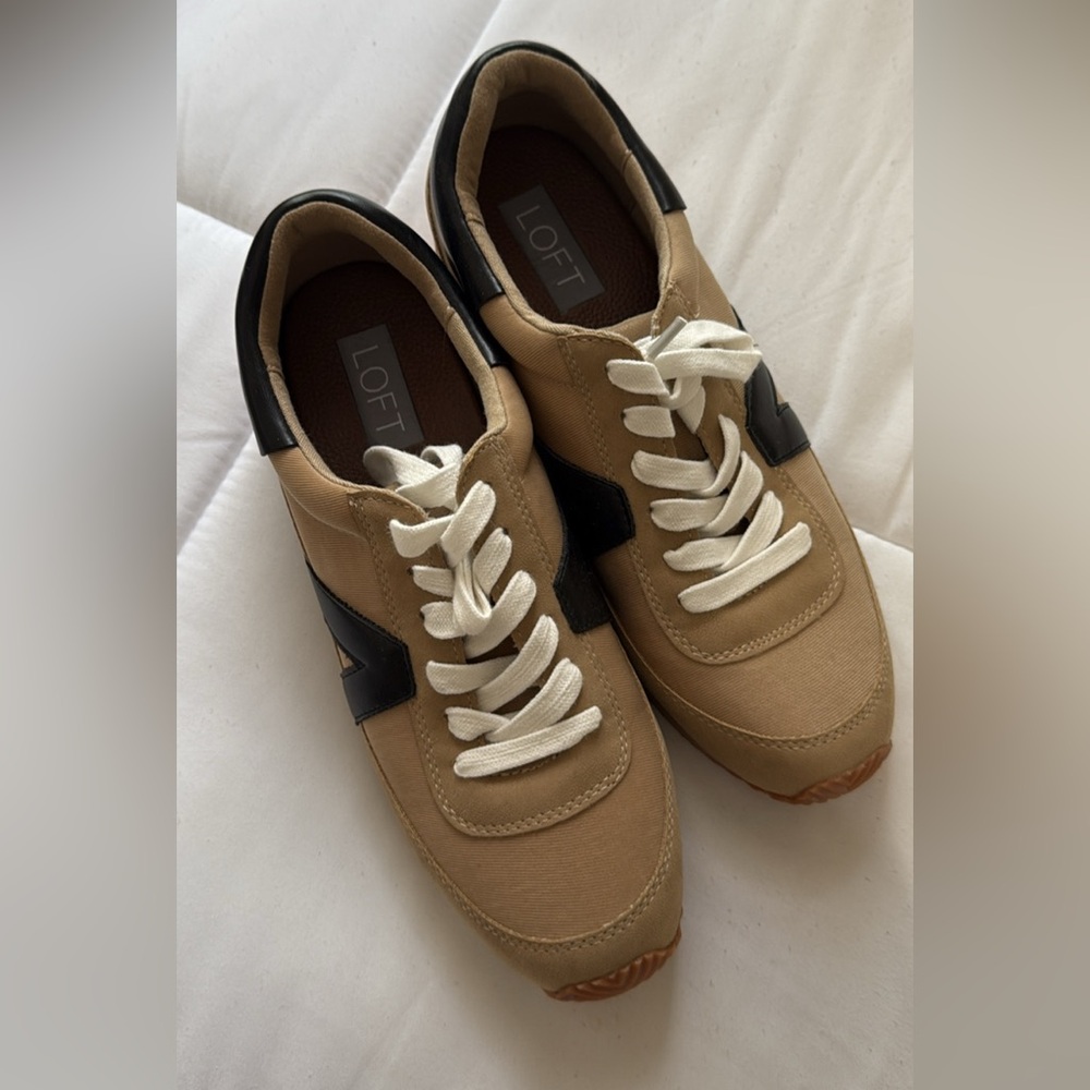 LOFT Tan and Black Sneakers Retro-Inspired Design